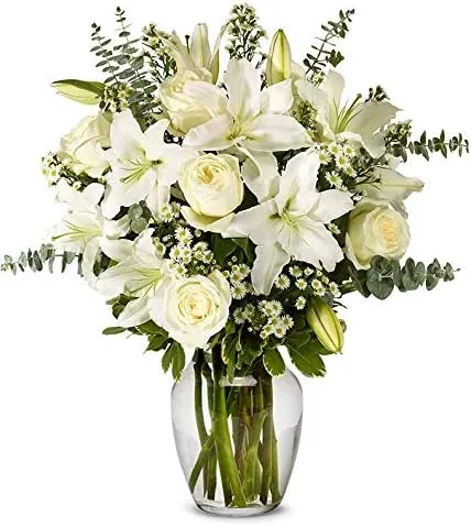 From You Flowers - With All Our Sympathy Lily Arrangement with Glass Vase (Fresh Flower Bouquets) Birthday, Anniversary, Get Well, Sympathy, Congratulations, Thank You