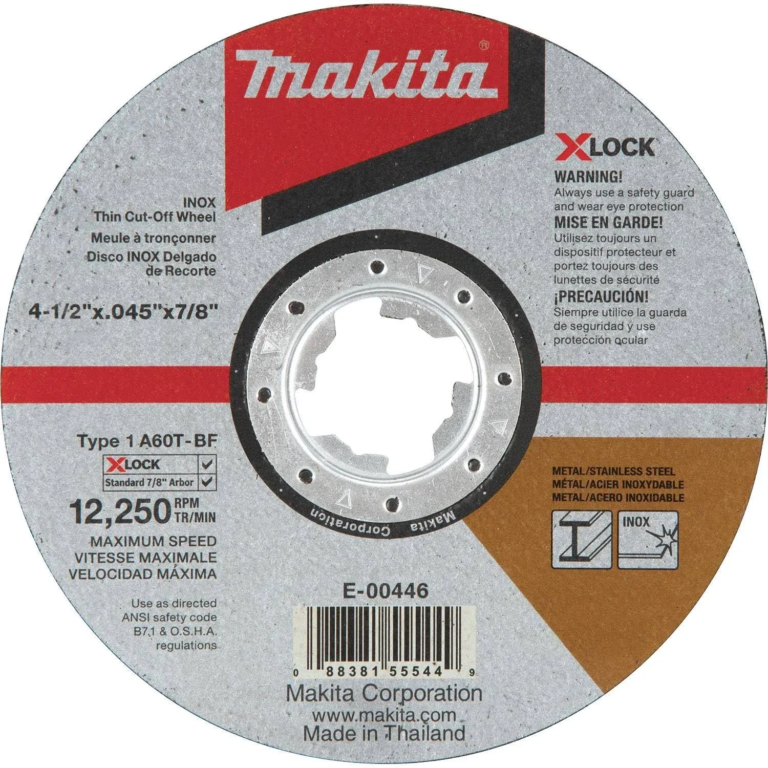 Makita X-LOCK 4-1/2" x .045" x 7/8" Type 1 General Purpose 60 Grit Thin Cut-Off ...