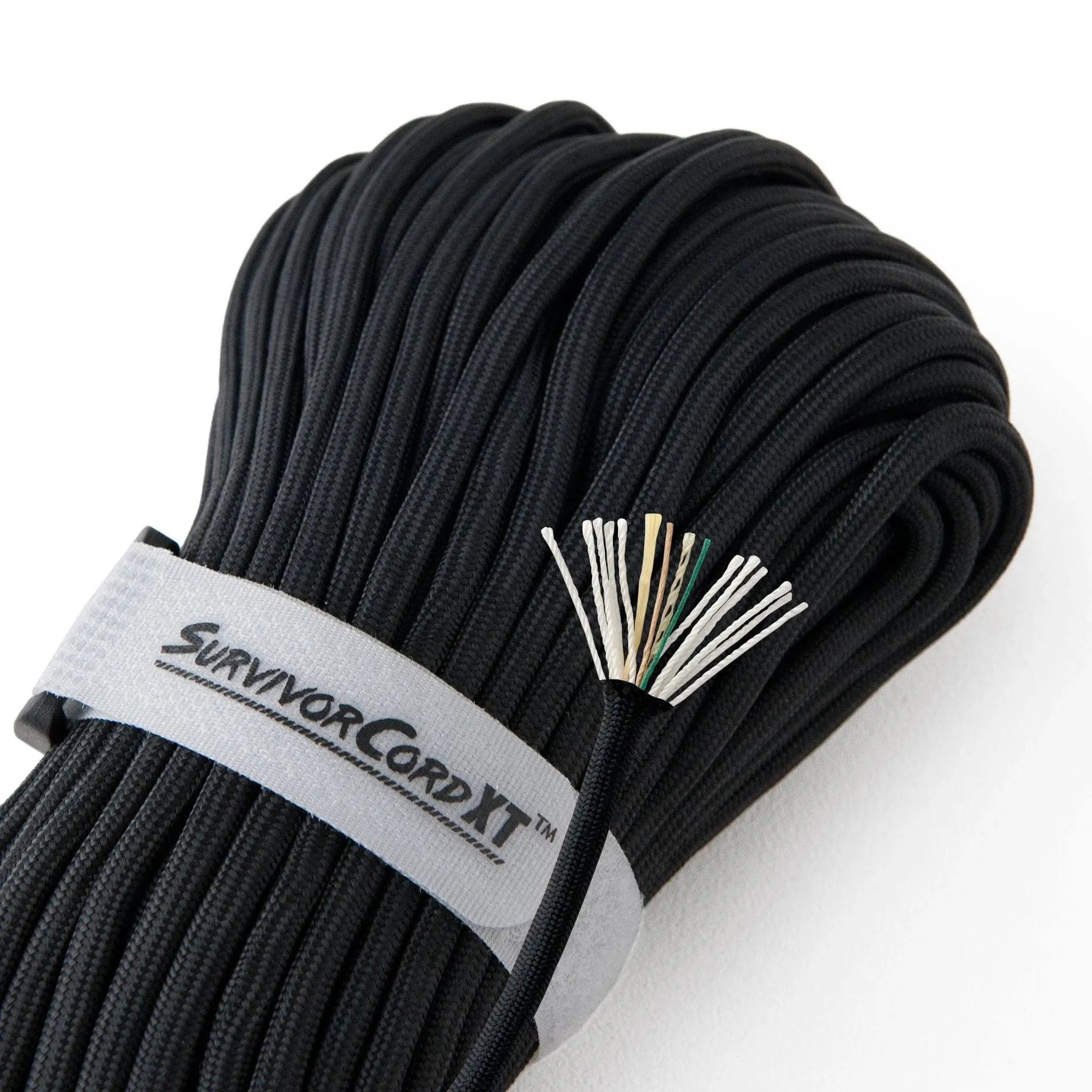 XT Paracord from Titan Survival 100ft USA Made - Patented 1000LB Strength Survival Paracord 750 with 3 Strands - Heavy Duty Military Hank Cord for Outdoors with Firestarter, Black