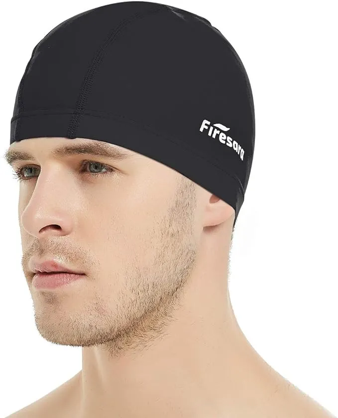 Firesara Fabric Swim Cap, High Elasticity Swimming Cap Keeps Hair Clean Breathable Fit Both Long Hair Short Hair, Swim Caps Woman Girls Men Kids One Size Hat