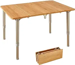 ATEPA Coffee Table Picnic Table, Small Bamboo Folding Table, Portable Camping Table with Carry Bag Adjustable Height, Easy to Carry for Outdoor Beach Backyard, 23.6''(L) x15.7''(H)