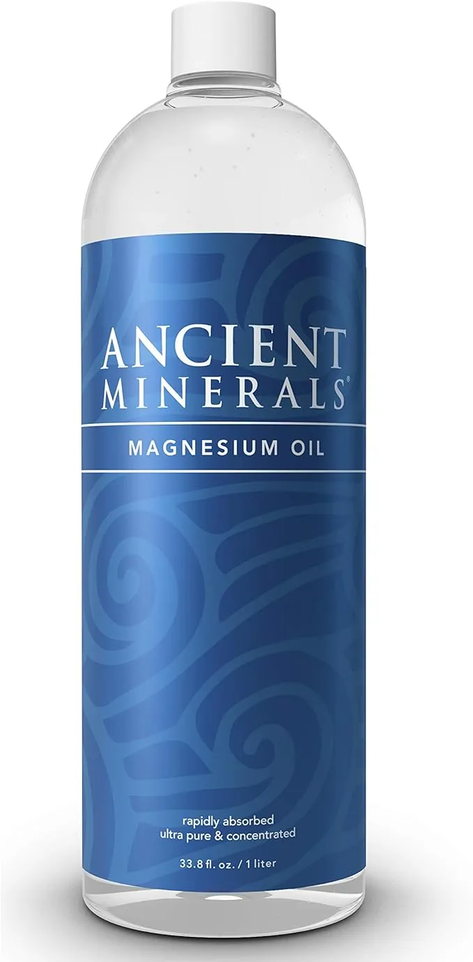 Ancient Minerals Magnesium Oil spray bottle, high concentration topical genuine zechstein magnesium chloride topical magnesium (4fl oz)