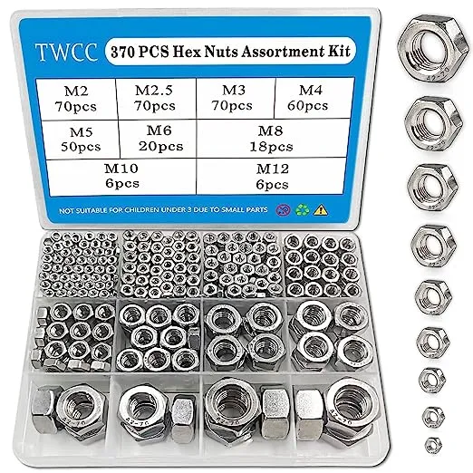 ZQZ 370 Pcs Metric Hex Nuts Assortment Kit