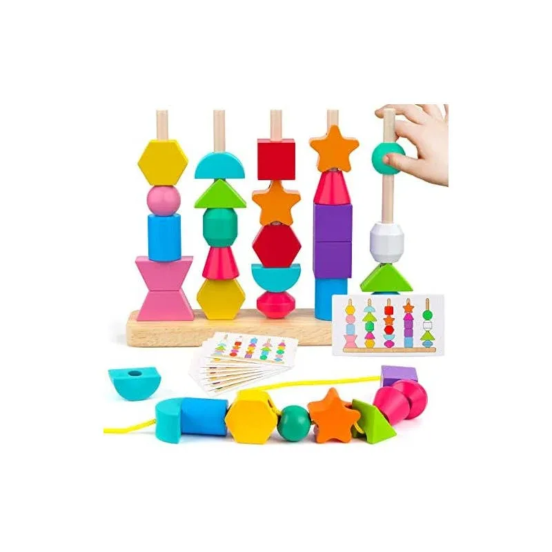 Hieoby Montessori Wooden Beads Sequencing Toy Set