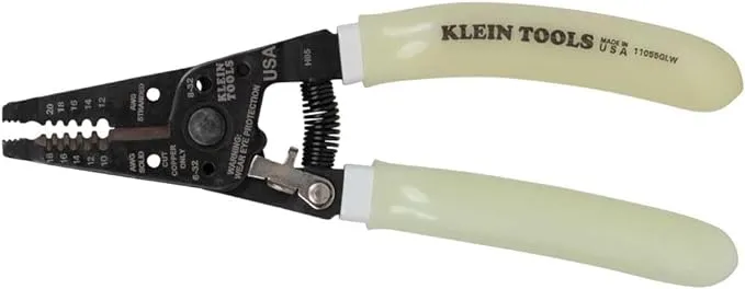 Klein Tools 11055GLW Wire Stripper / Cutter, Made in USA, Klein-Kurve Stripper / Cutter, 10-18 AWG Solid, 12-20 AWG Stranded Wire, Glow in the Dark Grips