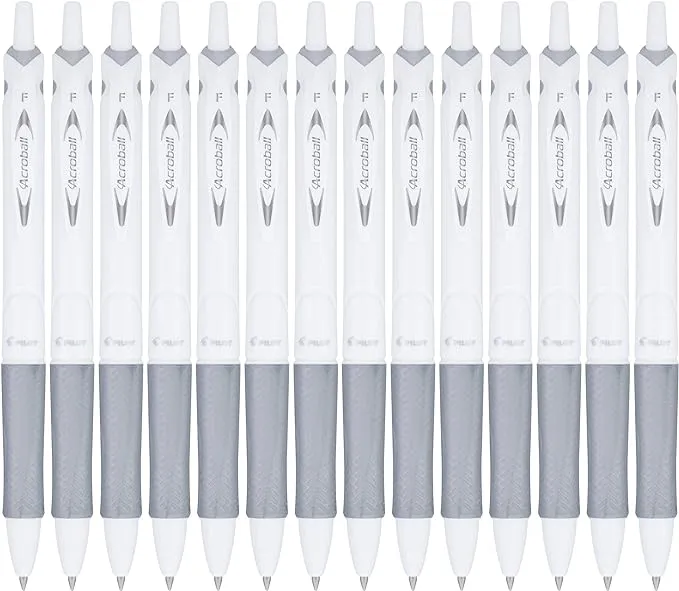 PILOT Acroball PureWhite Advanced Ink Refillable & Retractable Ball Point Pens with Assorted Accents, Fine Point, Black Ink, 14-Pack (14691)PILOT Acroball PureWhite Advanced Ink Refillable & Retractable Ball Point Pens with Assorted Accents, Fine Point, 