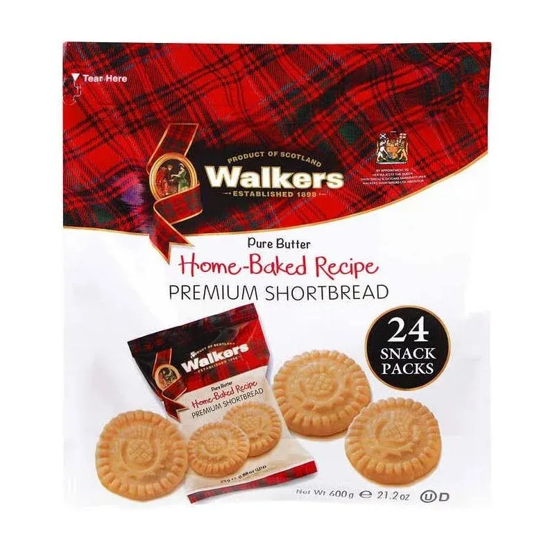 Walkers Pure Butter Home-Baked Premium Shortbread Cookies, 0.89 oz, 24 ct