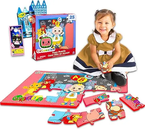 Cocomelon Floor Puzzle for Toddlers - Cocomelon 25 Piece Foam Puzzle Bundle with Reward Stickers and More (Cocomelon Games)