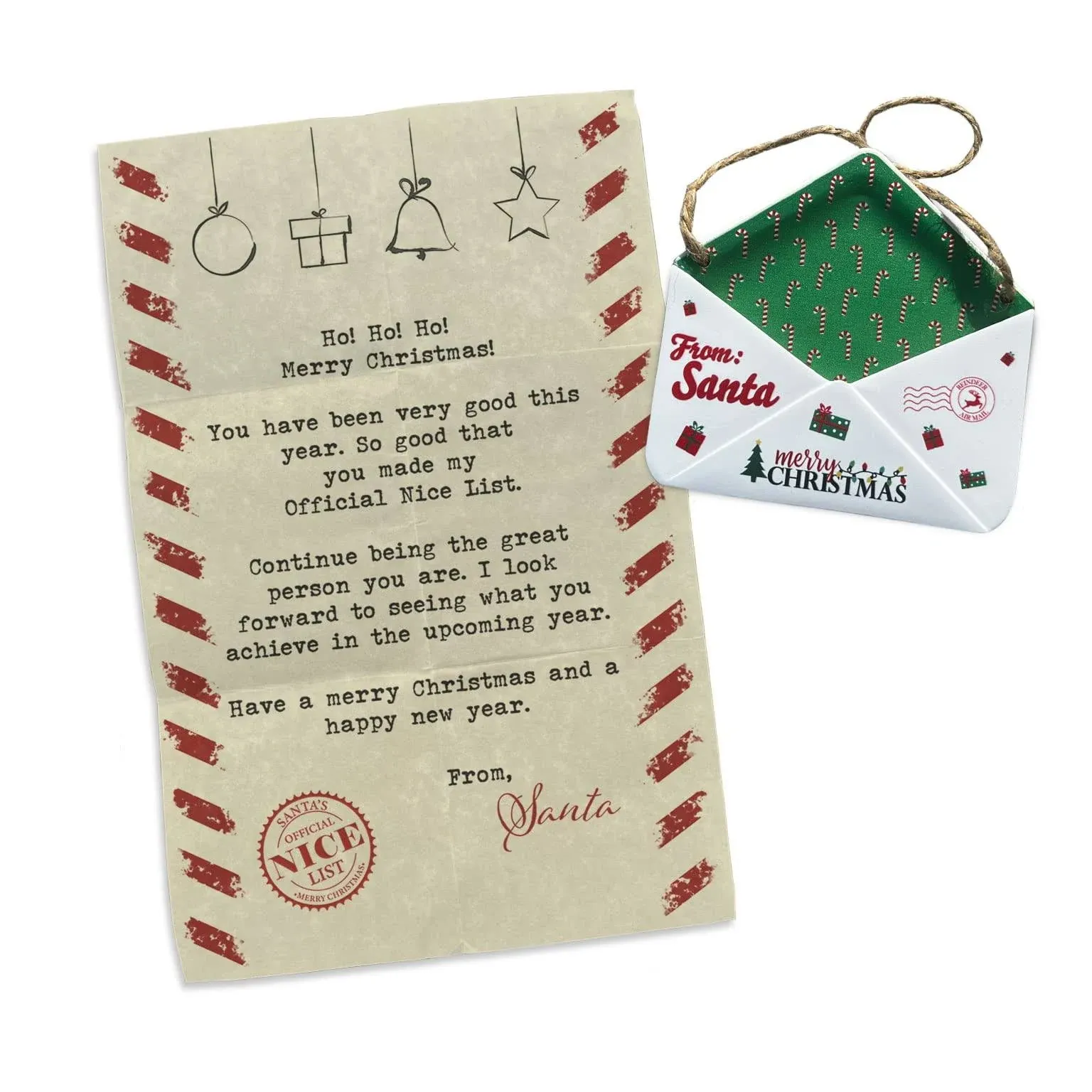 Christmas Collection (Note From Santa) Green Candy Cane Envelope Resin Ornament