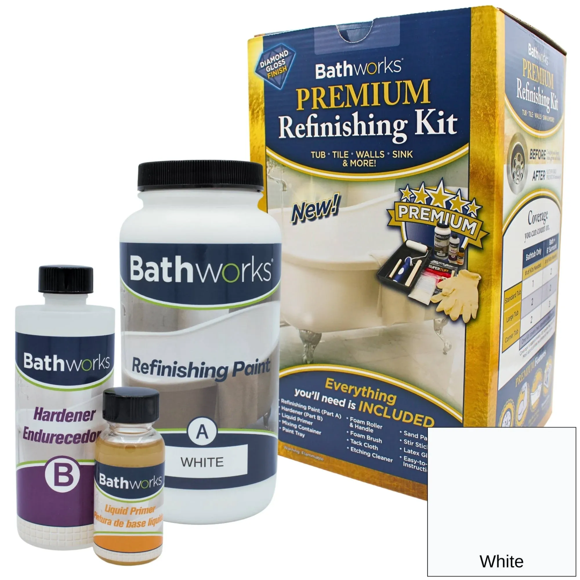 Bathworks 20 oz. DIY Bathtub and Tile Refinishing Kit White High Gloss