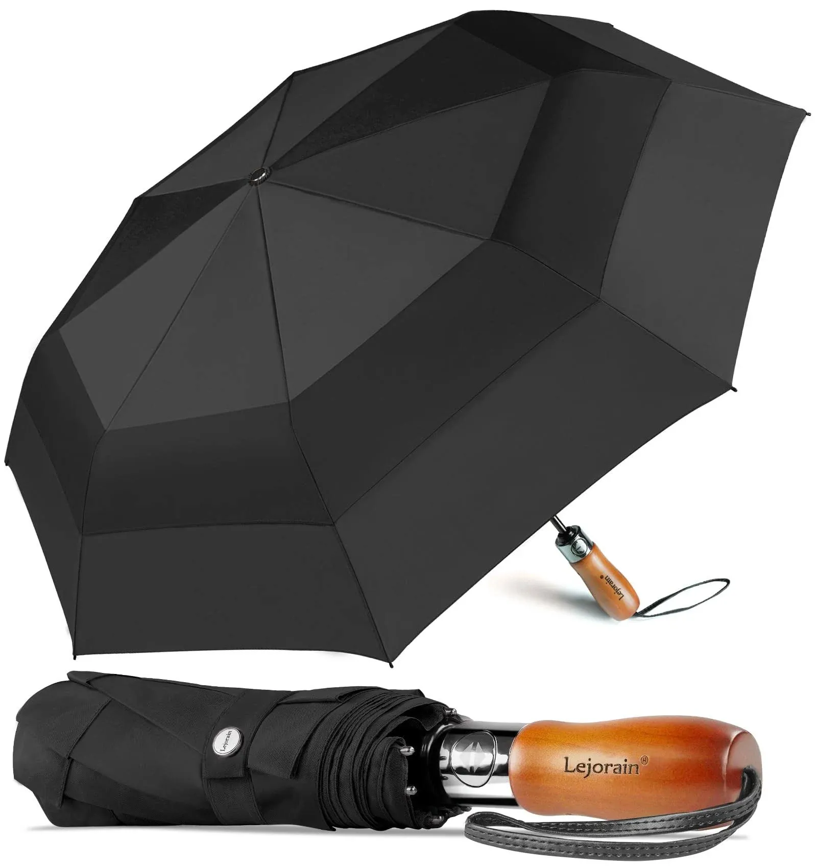 Lejorain 54Inch Large Umbrella Auto Open Close Folding Golf Size and 210T Dupont ...