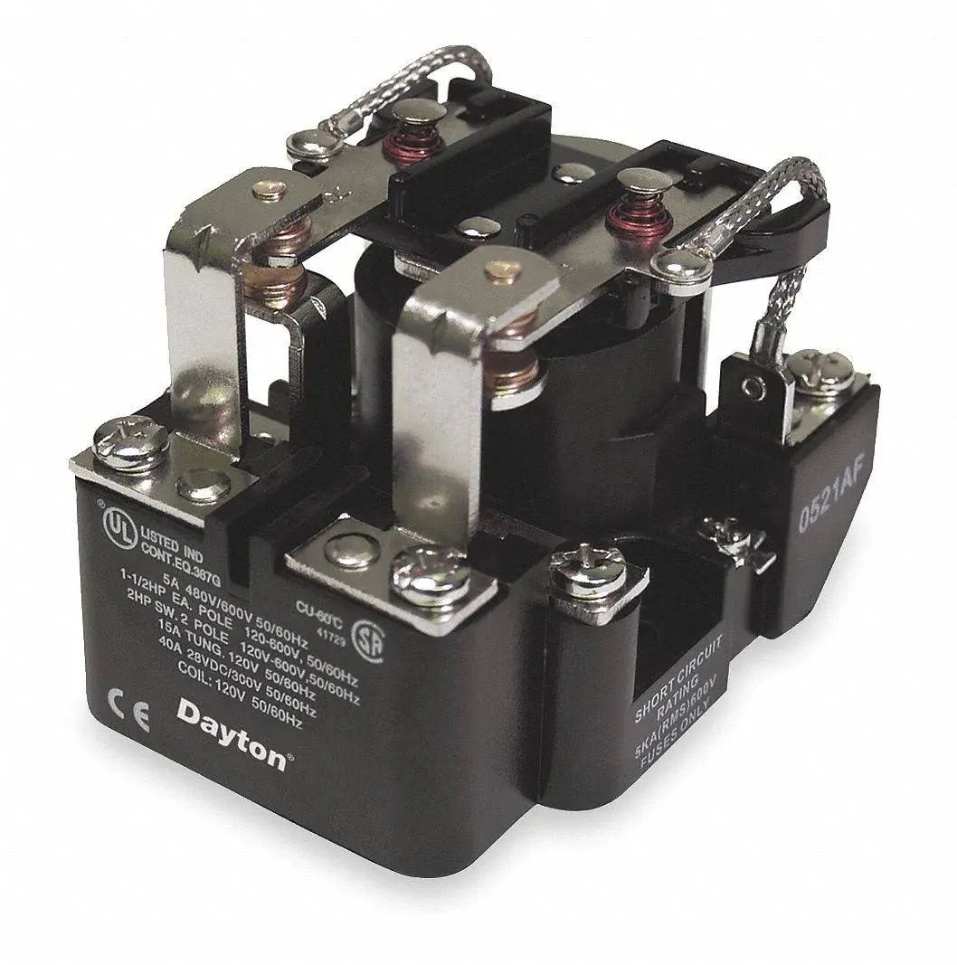 Dayton 5X847 Open Power Relay, Surface Mounted, Dpdt, 120V Ac, 8 Pins, 2 Poles