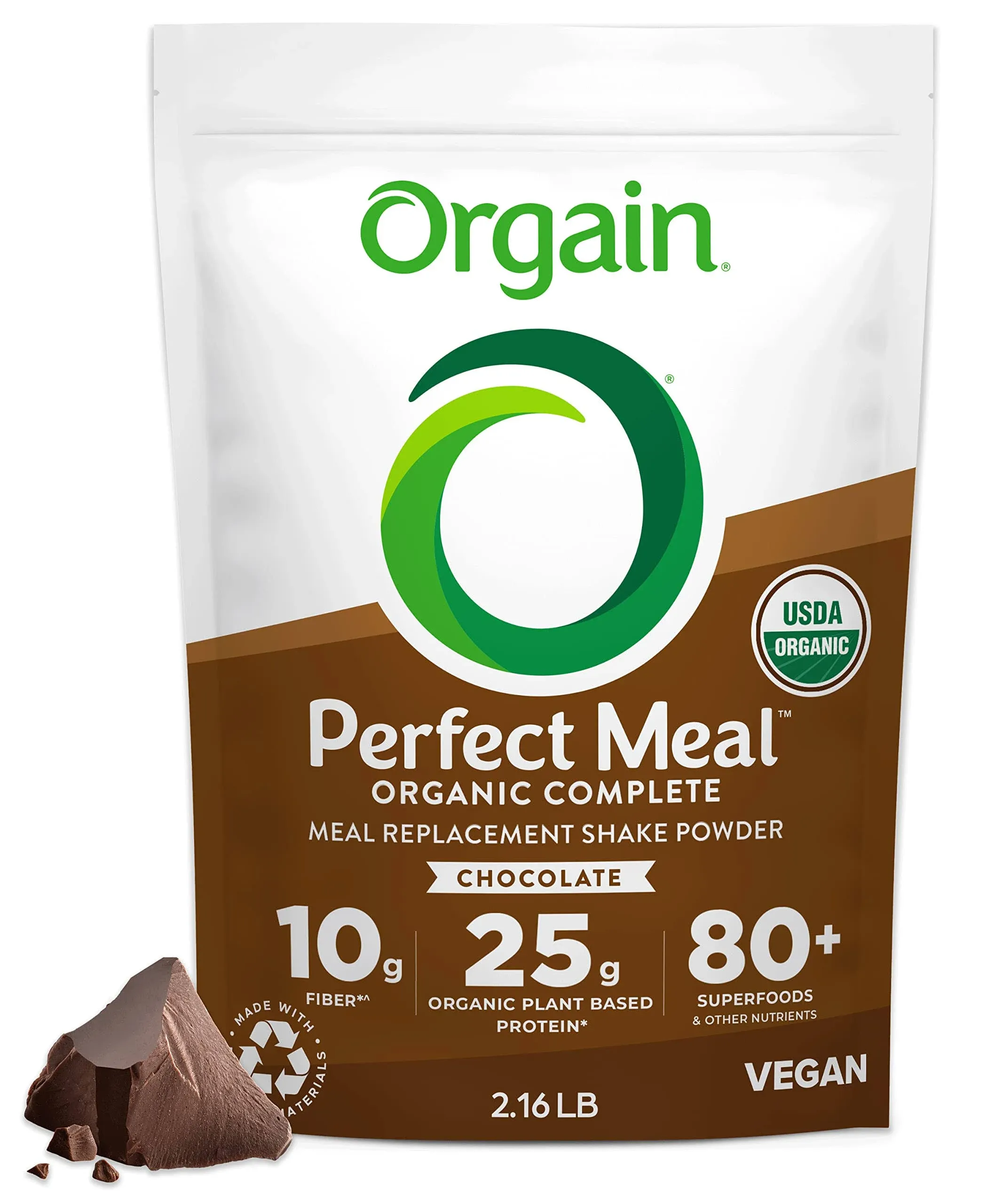 Organic Perfect Meal Replacement Protein Powder, Chocolate - 25g Plant Based ...