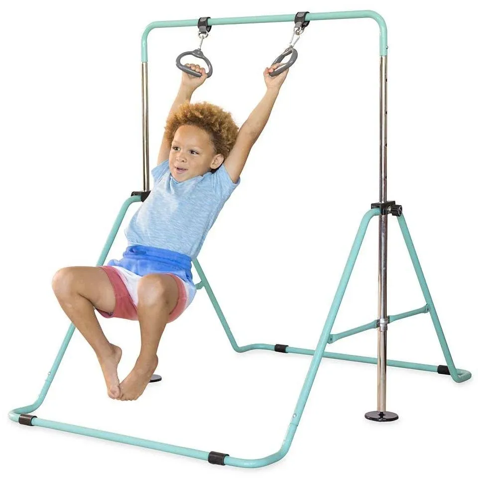 HearthSong Kids 2-in-1 Adjustable Gymnastics Training Bar and Ring Set with Five Height Settings