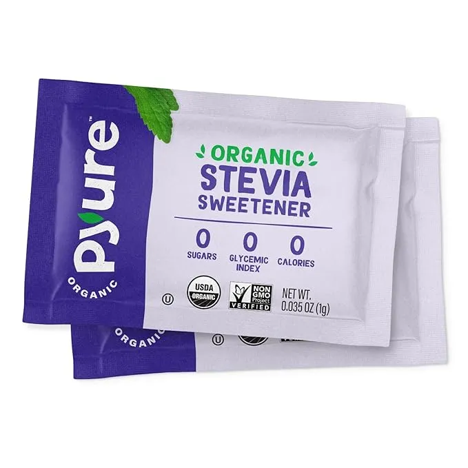 Pyure Organic Stevia Packets | Granulated Sugar Packets - White Sugar SUBSTITUTE | Zero Carb, Zero Sugar, Zero Calorie Sweetener Packets | Plant-Based