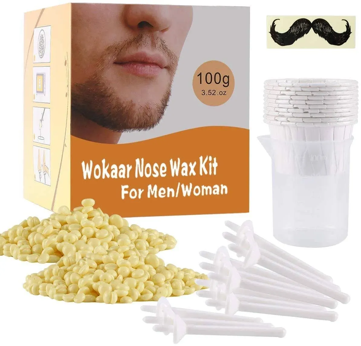 Nose Wax Kit, 100g Wax, 30 Applicators. Nose Ear Hair Instant Removal Kits from Wokaar 15-20 Times Usage.Nasal Waxing Kit for Men and Women, Safe ea