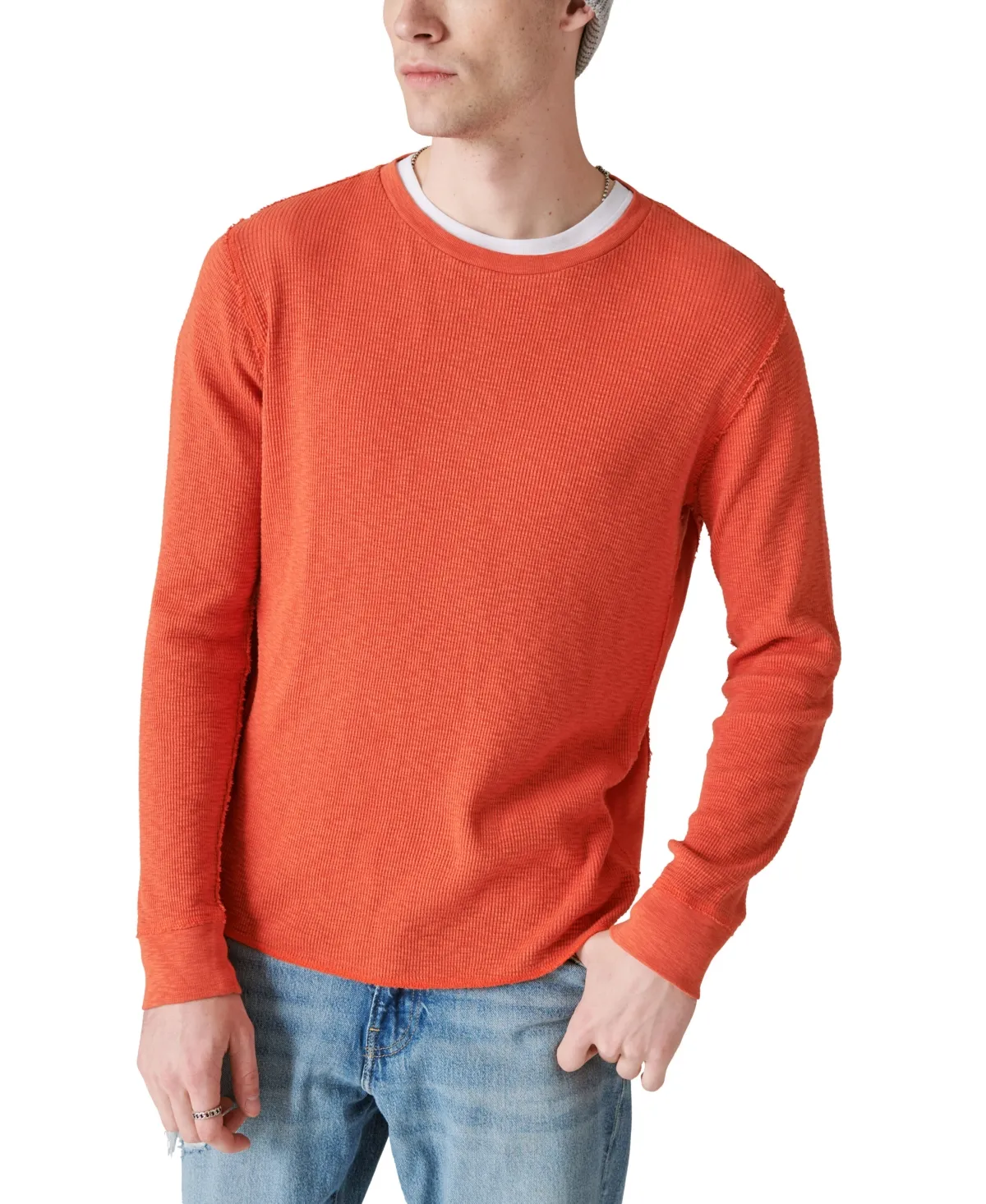 Shop Lucky Brand Men's Garment Dye Thermal Crewneck In Pure Pumpkin