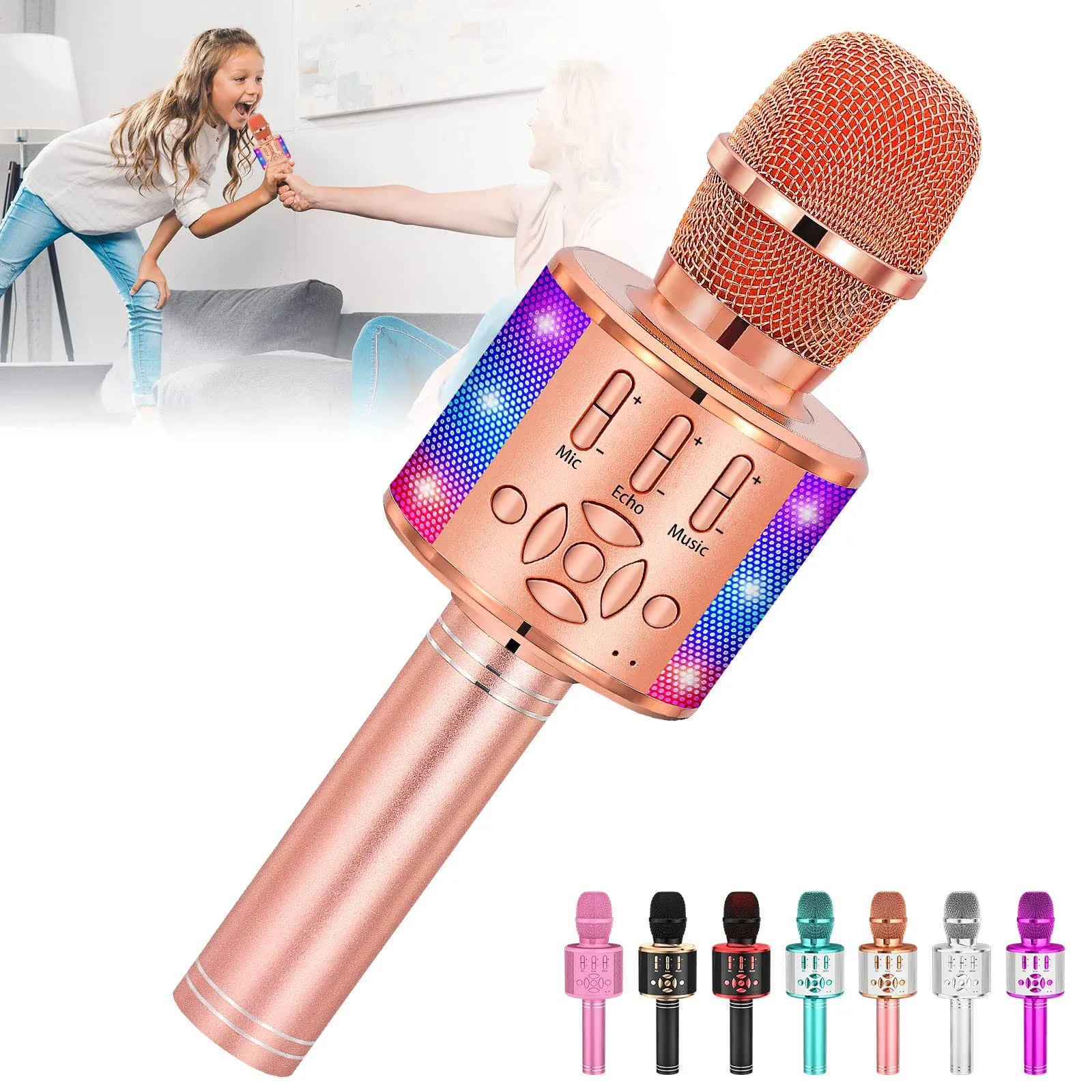 Kids Karaoke Microphone Machine Toy Bluetooth Microphone Portable (Champagne)