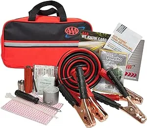 Lifeline AAA Premium Road Kit, 42 Piece Emergency Car Kit with Jumper Cables, Flashlight and First Aid Kit,4330AAA,Black