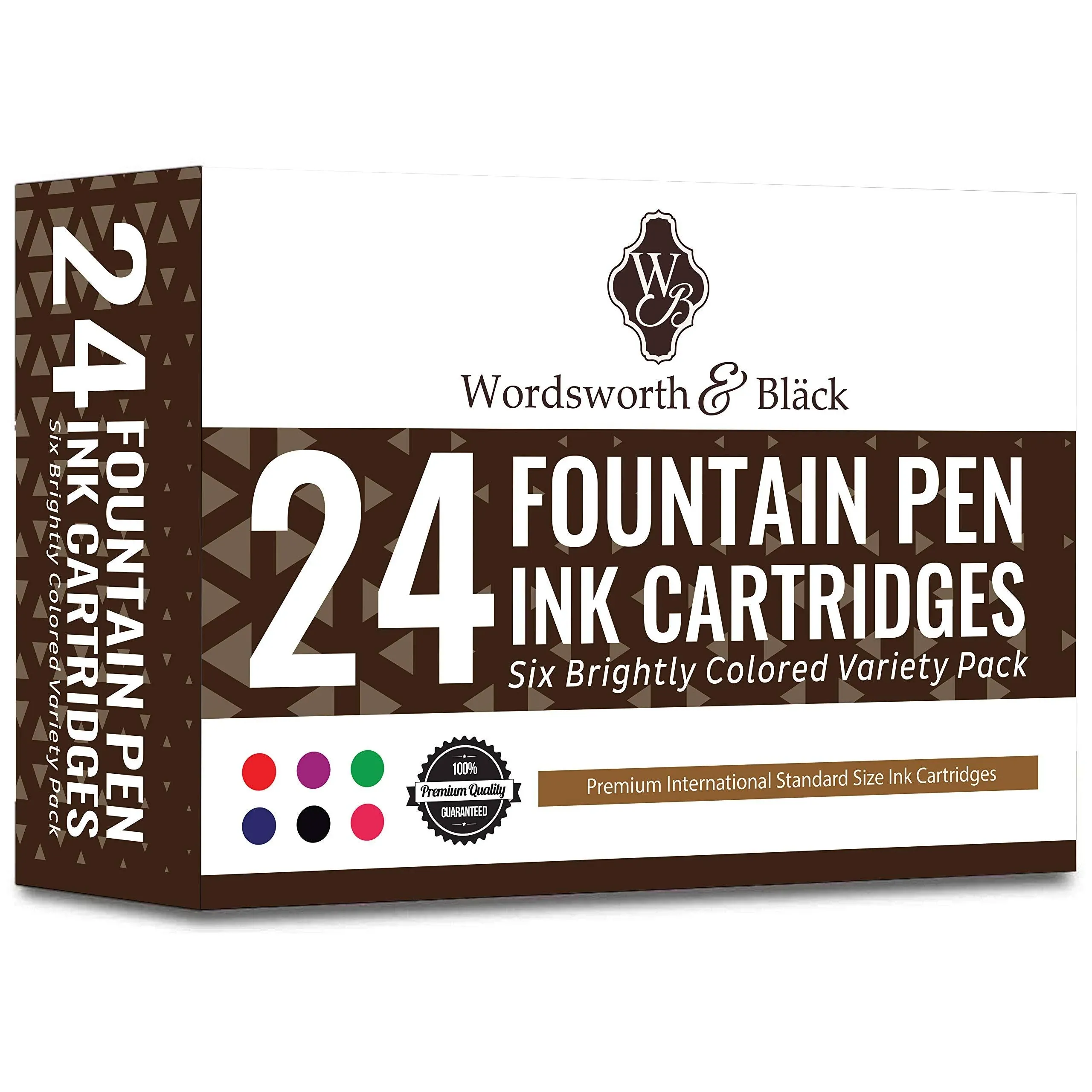 Wordsworth & Black 24 Pack Fountain Pen Ink Refills - Set of 24 Black Ink Cartridges - International Standard Size - Length APPR 5.2 cm - Base