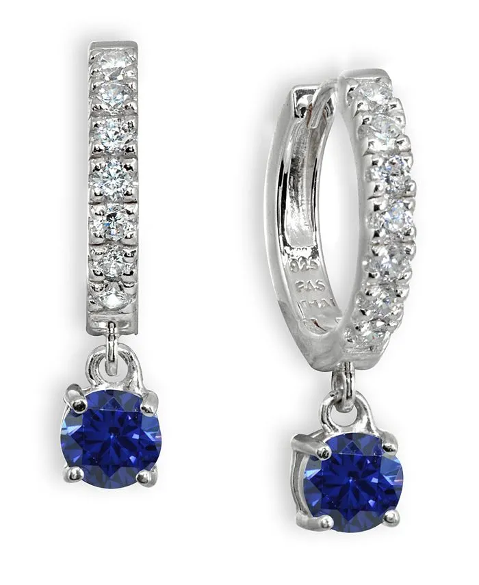 Color Cubic Zirconia Dangle Drop Huggie Hoop Earring in Sterling Silver