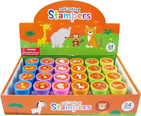 TINYMILLS 24 Pcs Zoo Jungle Safari Animals Stampers for Kids