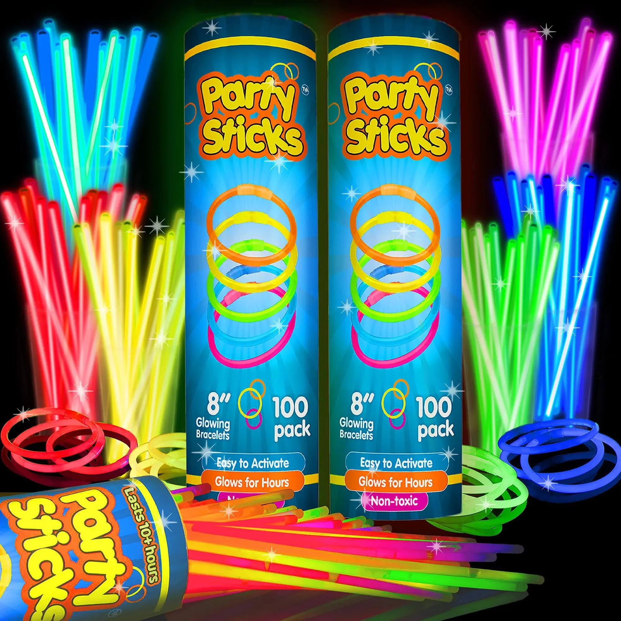 PartySticks Glow Sticks Party Supplies 200pk - 8 Inch Glow in the Dark Light Up