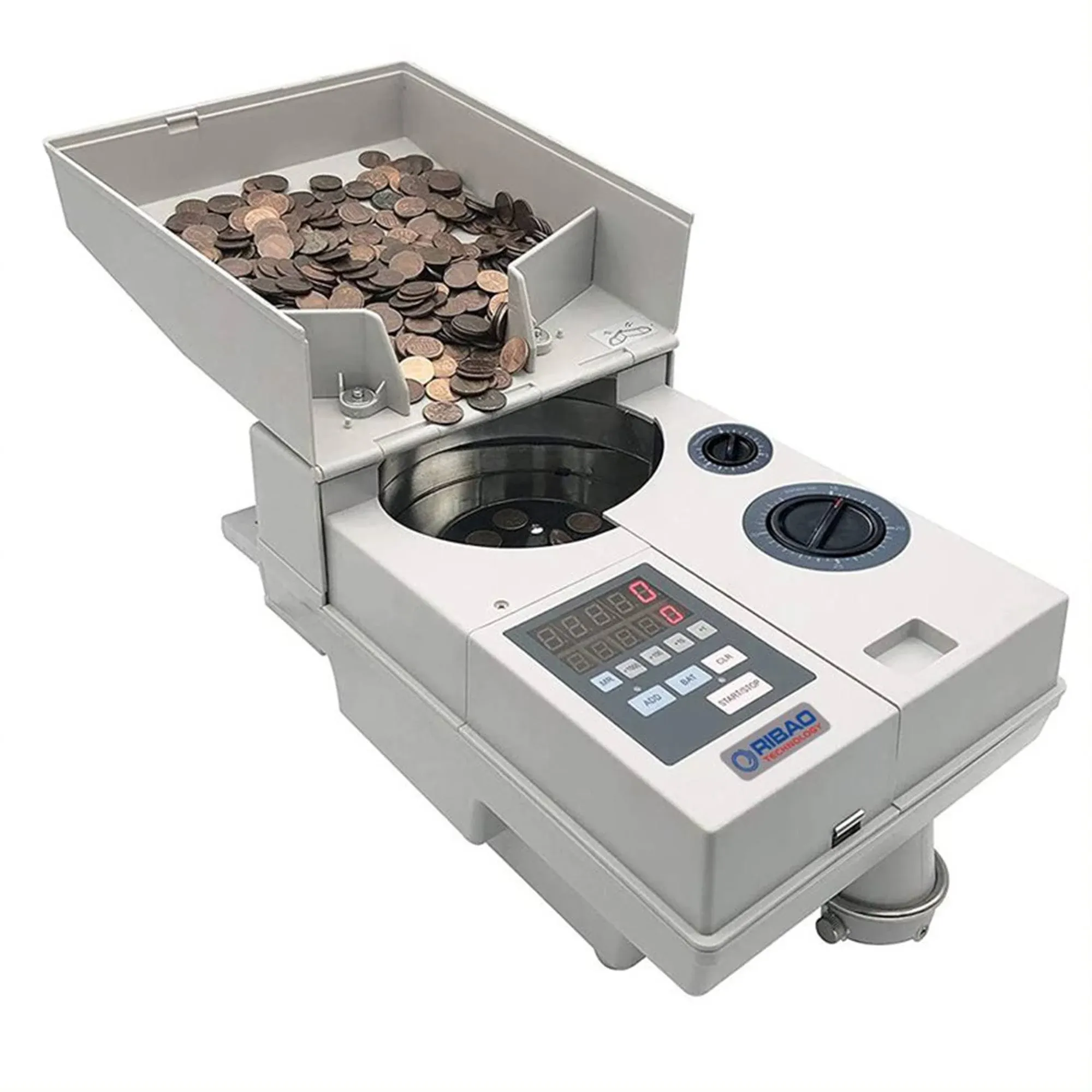 Ribao CS-10S High Speed Portable Coin Counter and Sorter, 1800 Coins per Minute Counting Speed, 2000 Coins Hopper Capacity, Suitable for International Coins and Tokens