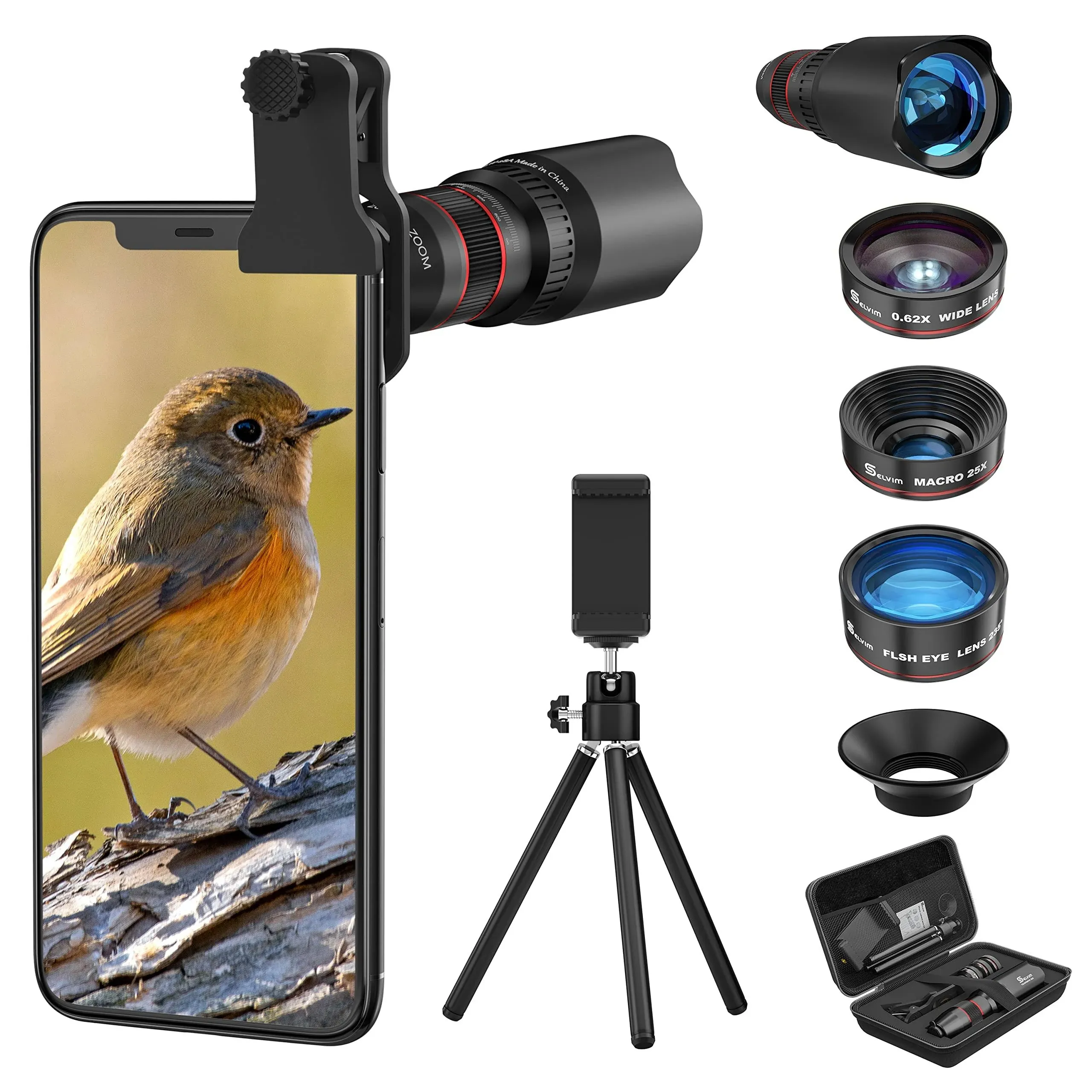 Selvim Phone Camera Lens Phone Lens Kit 4 in 1 22x Telephoto Lens 235 Fisheye ...