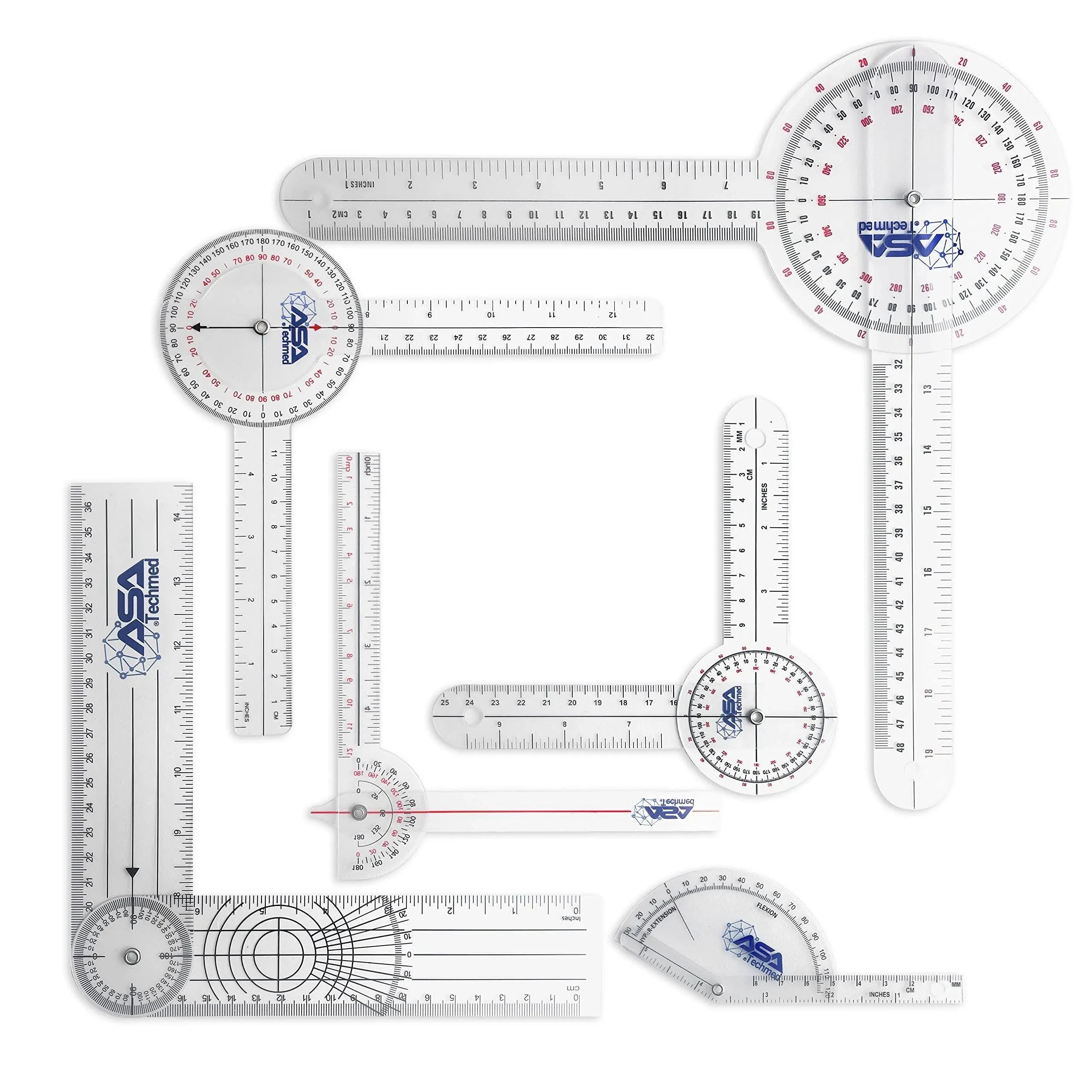 Asatechmed 6pcs 360 12/8/6 inch Medical Spinal Goniometer Angle Protractor Angle Ruler