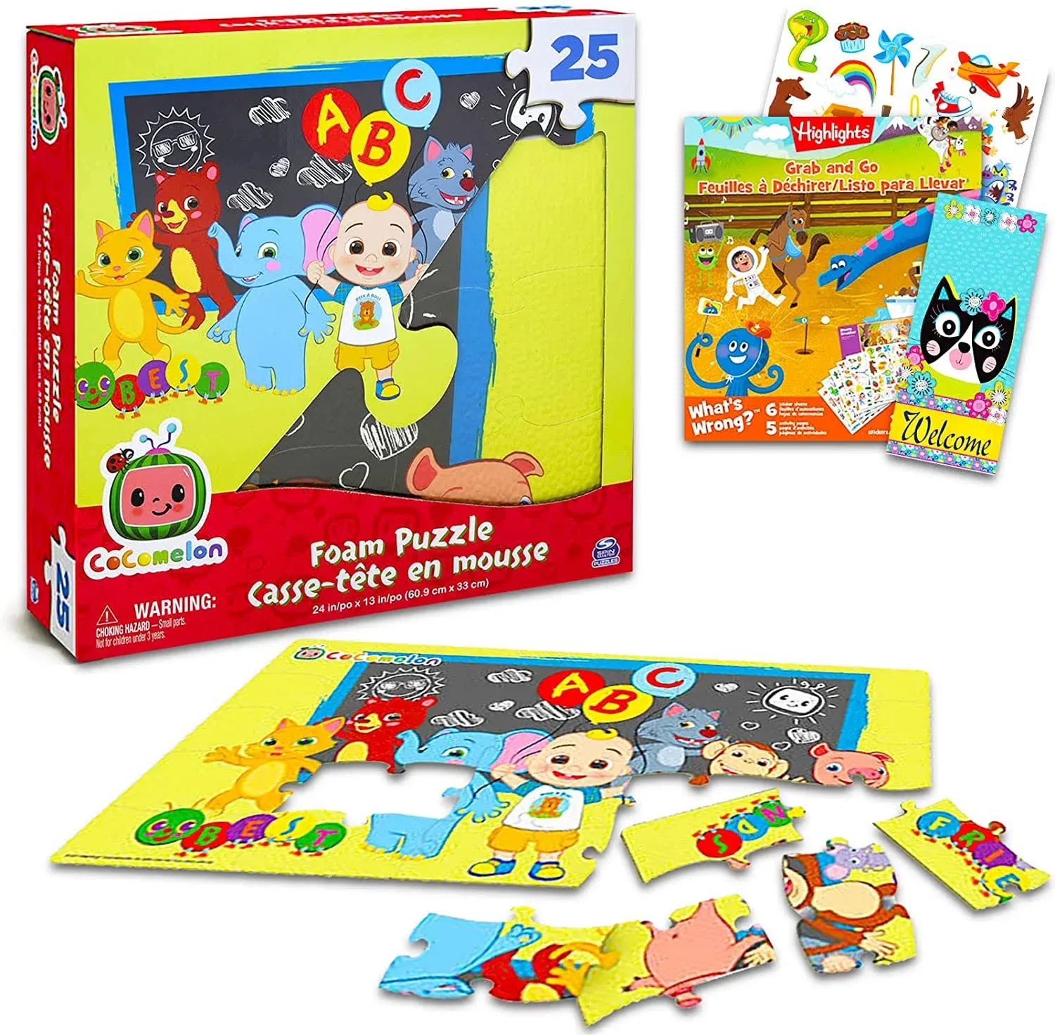 Cocomelon Floor Puzzle for Toddlers - Cocomelon 25 Piece Foam Puzzle Bundle with Reward Stickers and More (Cocomelon Games)