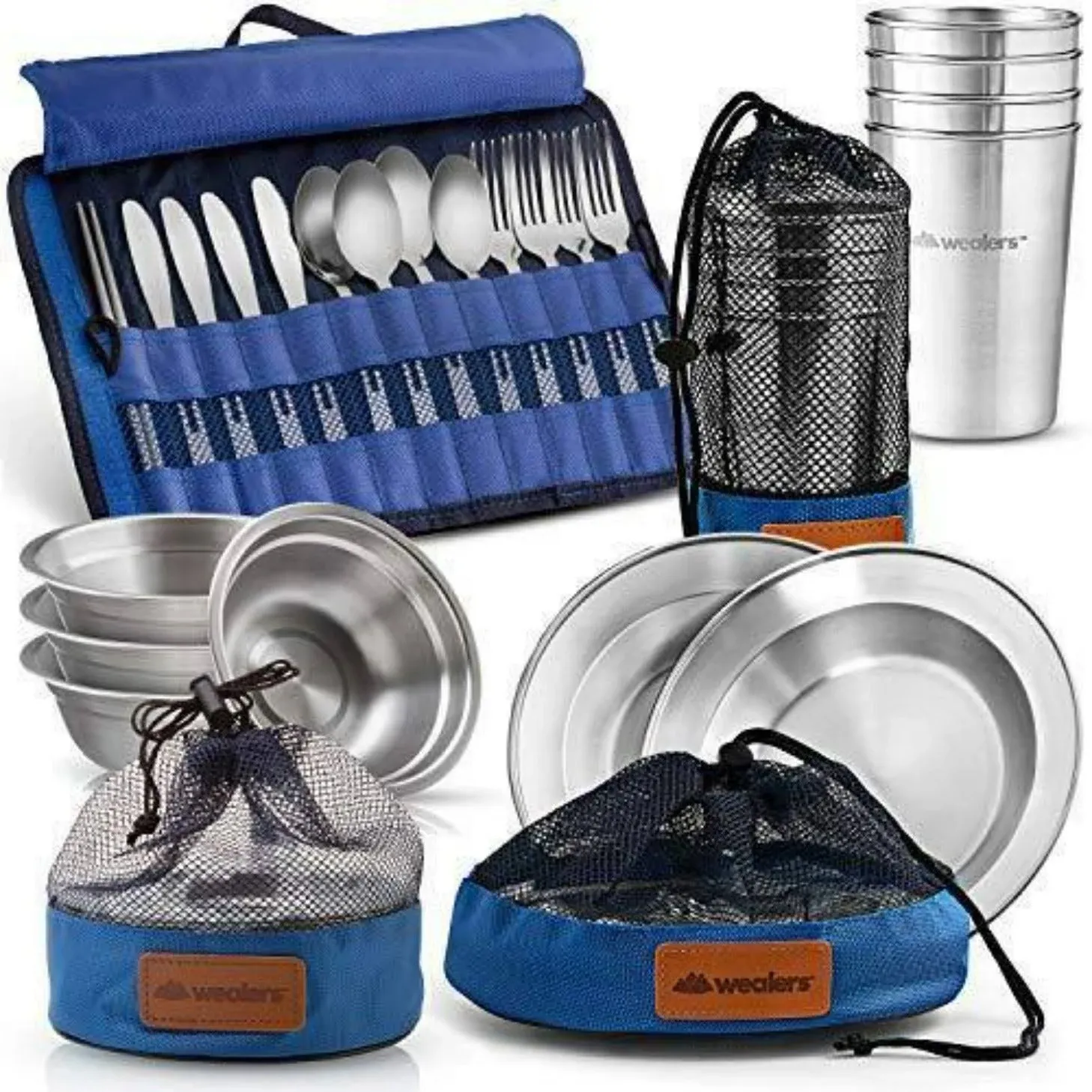 Wealers Unique Complete Messware Kit Polished Stainless Steel Dishes Set| Tableware| Dinnerware| Camping| Buffet| Includes - Cups | Plates| Bowls| Cu