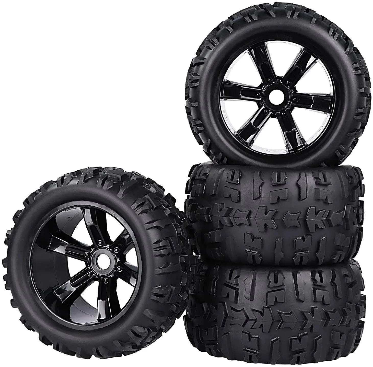 17mm Hex Wheels and Tires RC Truck Tire and Rims w/Foam Inserts for 1/8 Kraton 1/10 Maxx E-Revo, 4PCS