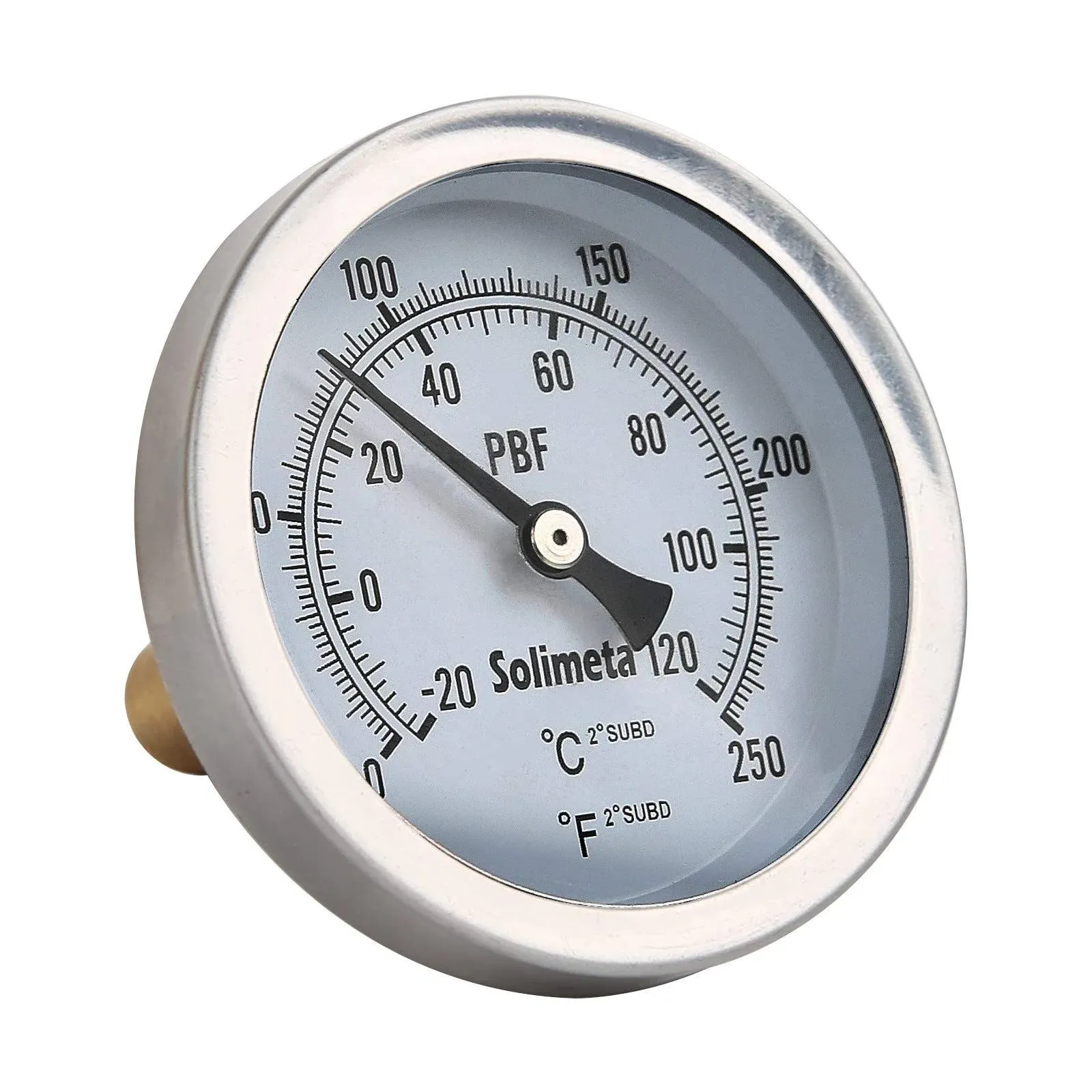 Solimeta 2.5 Bimetal Dial Thermometer, 0-250 Deg F-20-120 Deg C, Lead-Free Brass ...