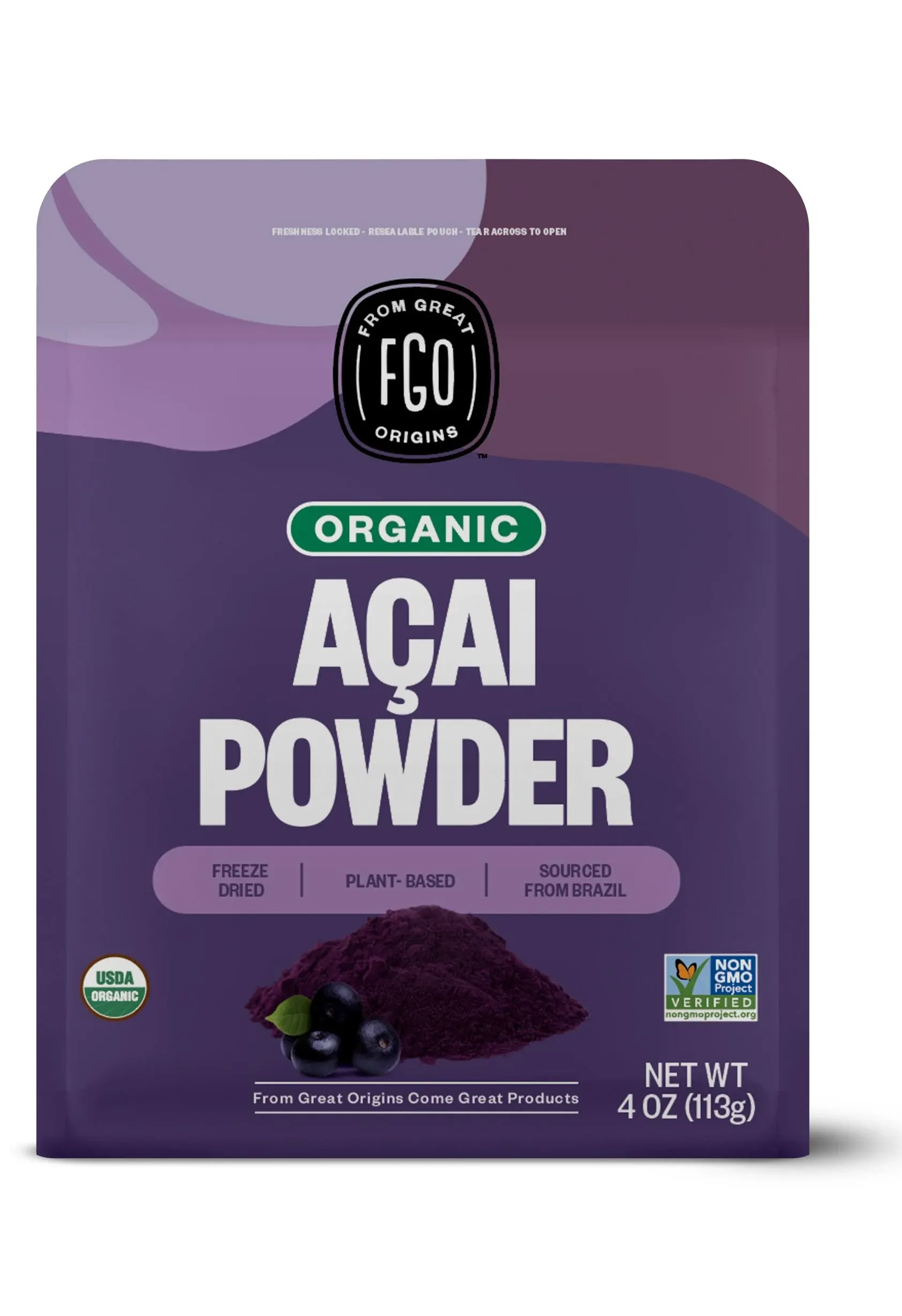 FGO Organic ACAI Powder (Freeze-Dried), Superfood Berry From Brazil,16oz, Packaging May Vary (Pack of 1)