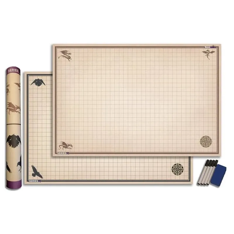 DND Battle Mat Ultimate 2 Pack Starter Set Accessory for RPG Role Playing Games 24" X 36" Ultradurable Non-Staining Dry/Wet Erase Premium Vinyl Battle Grid Series 0 (Series 0)