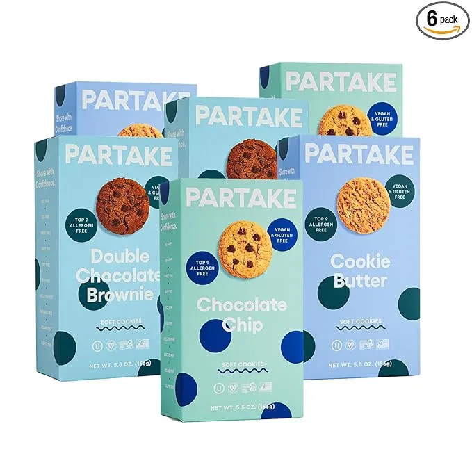 Gluten Free Soft Baked Vegan Cookies 6 Box Variety Pack by Partake | Vegan Cookies | Nut Free, Egg Free, Wheat Free | Allergy Friendly