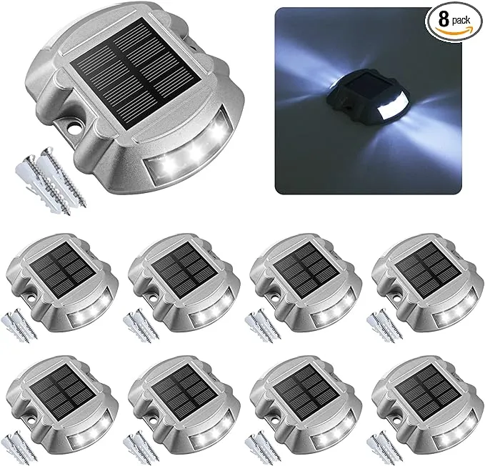 Solar Deck Lights Driveway Dock Lights, VOLISUN 12-Pack Led Wireless IP67 Waterproof Outdoor Warning Step Lights for Driveway Sidewalk Garden Pathway Yard(Warm White)