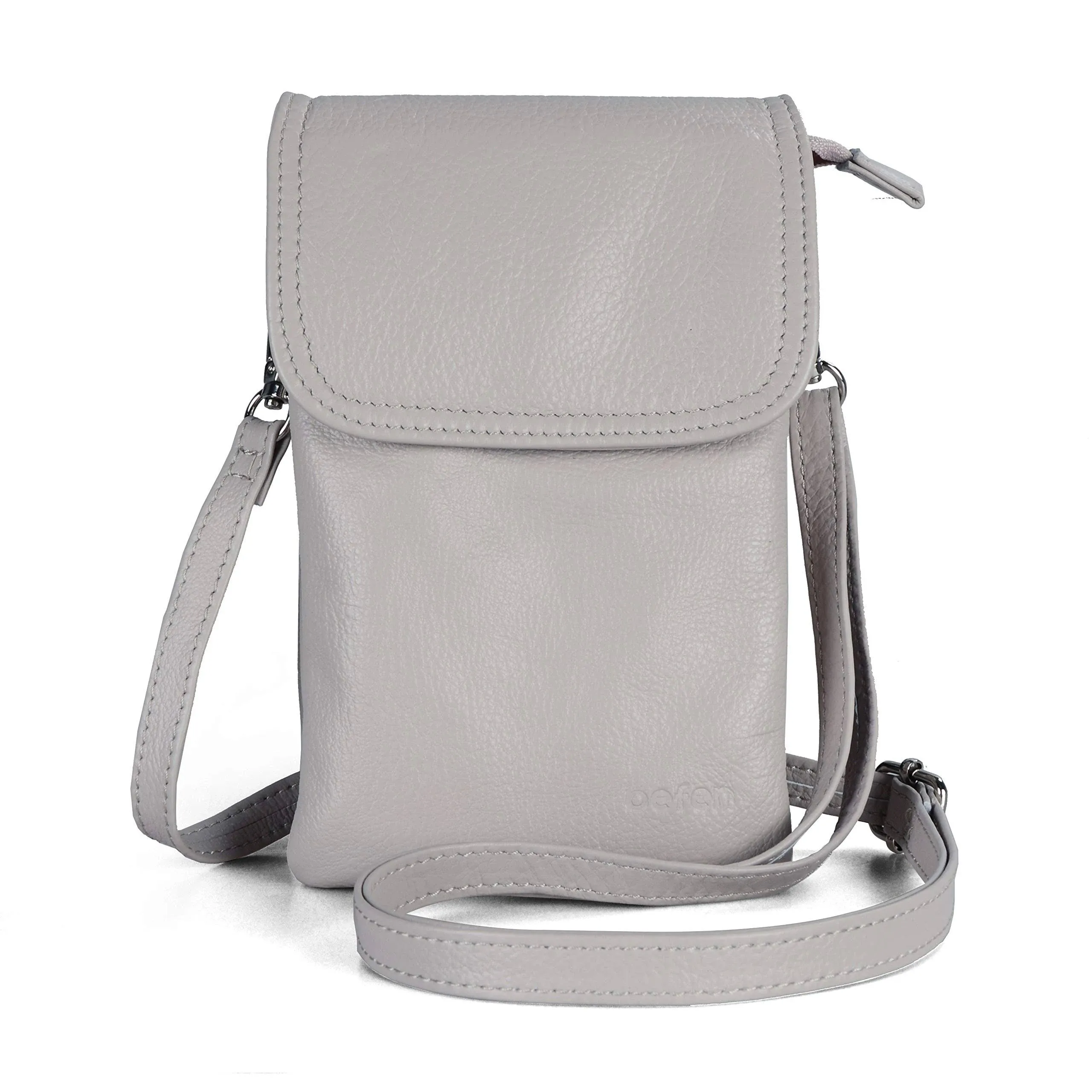 befen Genuine Leather Small Crossbody Bags for Women Cell Phone Bag Cross Body Purses,Silver Zipper