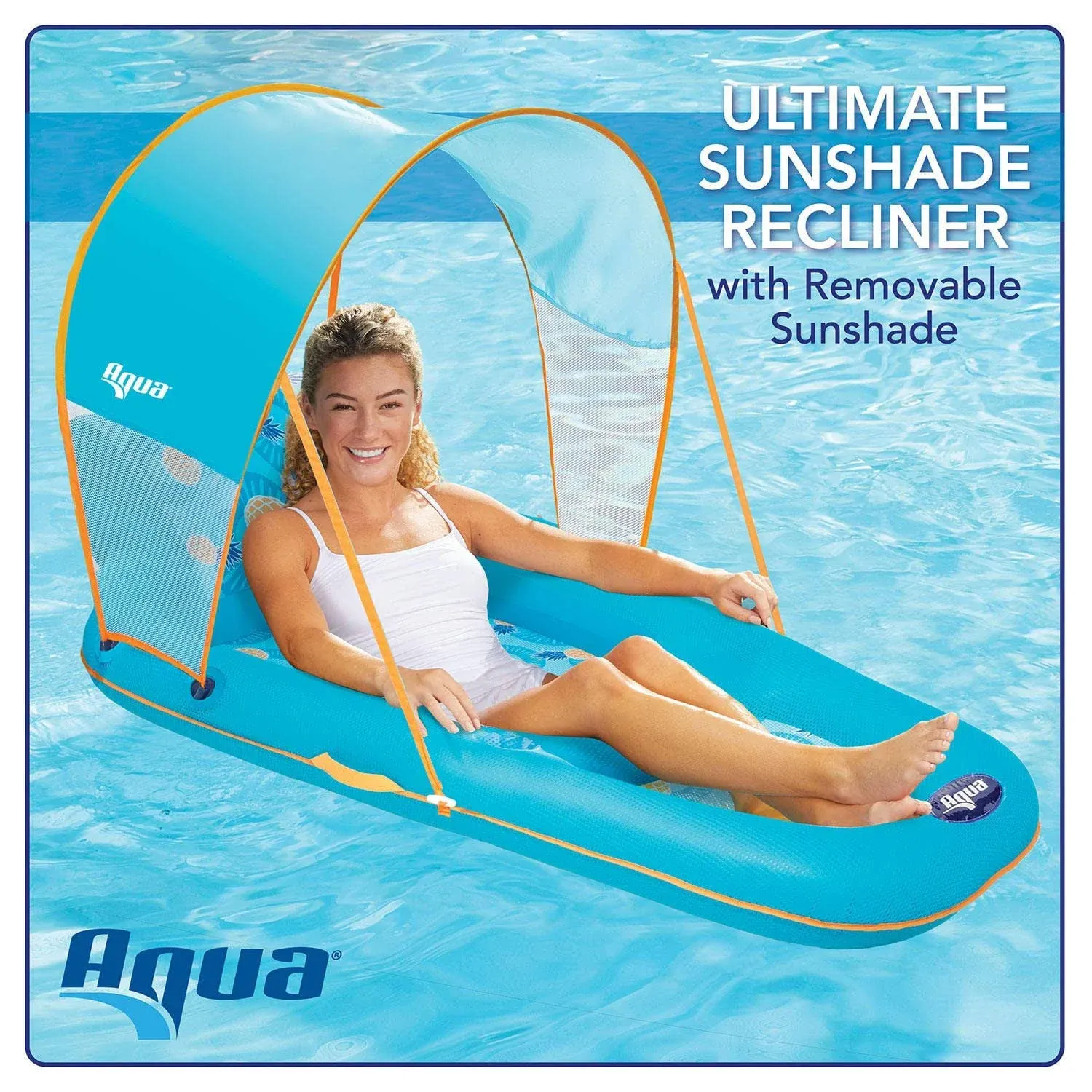 Aqua Pool Float with Canopy, Cup Holder - Oversized Luxury Recliner Swimming Pool ...