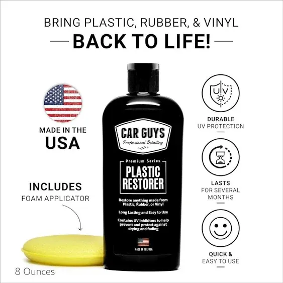 CAR GUYS Plastic Restorer | Bring Plastic, Rubber, and Vinyl Back to Life! | User Friendly Trim Restorer | Safe Auto Detailing Supplies | 8 Oz Kit with Foam Applicator