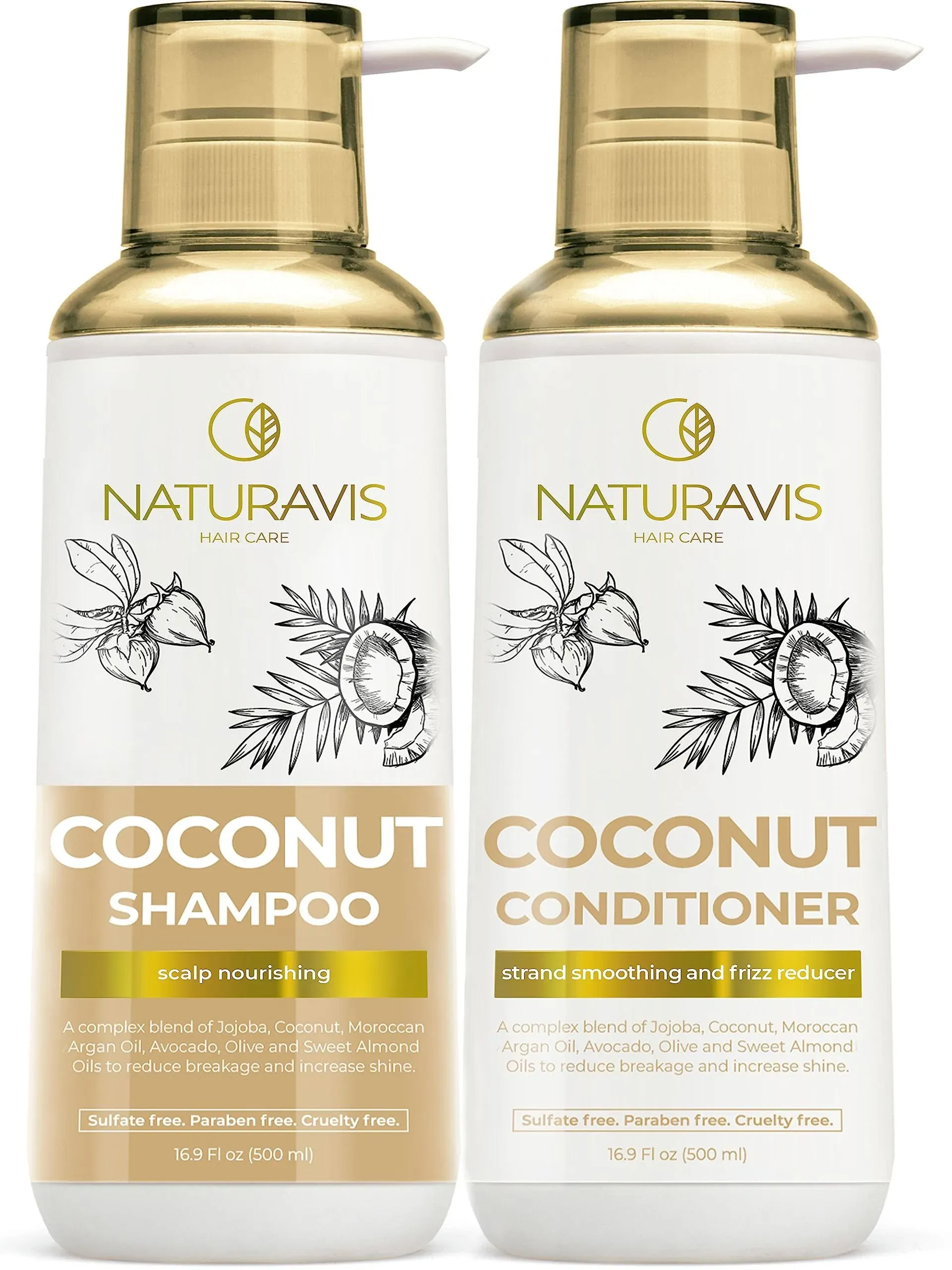 Coconut Shampoo and Conditioner Set - Sulfate Free and Paraben Free Intense M...