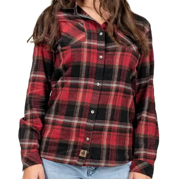 Legendary Whitetails Womens Cottage Escape Flannel Long Sleeve Plaid and Solid Color Clothes, Fitted Button Down