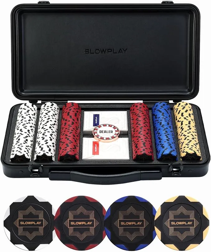 SLOWPLAY Nash 14g Clay Poker Chips Set for Texas Holdem, 300 Pcs [Blank Chips] Features A High-end Chip Case with Extra Durab