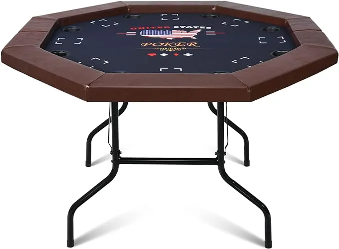 Poker Table Foldable, 8 Player Octagonal Folding Portable Texas Holdem Table with ...