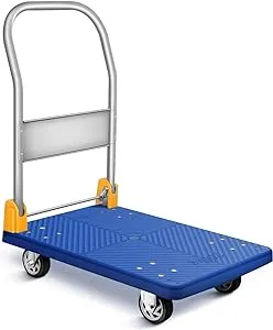 Platform Truck with 440lb Weight Capacity and 360 Degree Swivel Wheels, Foldable Push Hand Cart for Loading and Storage, Blue