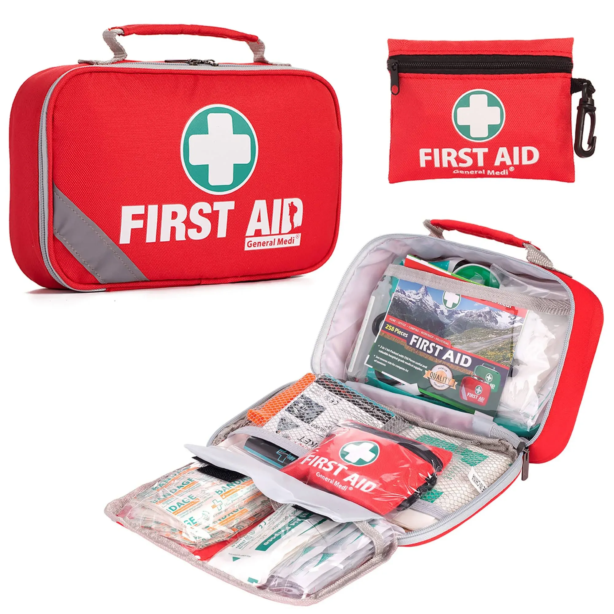 2-in-1 First Aid Kit (215 Piece) + Bonus 43 Piece Mini First Aid Kit -Includes