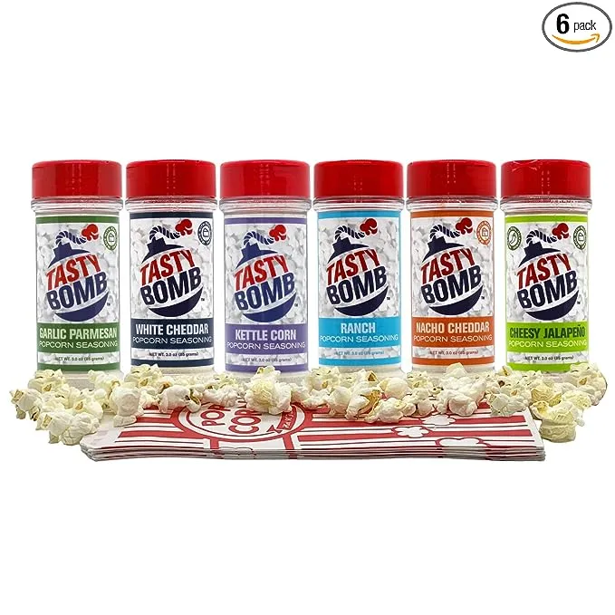 Flavorful Popcorn Seasoning Variety Pack – 6 Seasonings in White Cheddar Cheese, Ranch, Garlic Parmesan & More with Popcorn Bags – Gluten-Free Keto