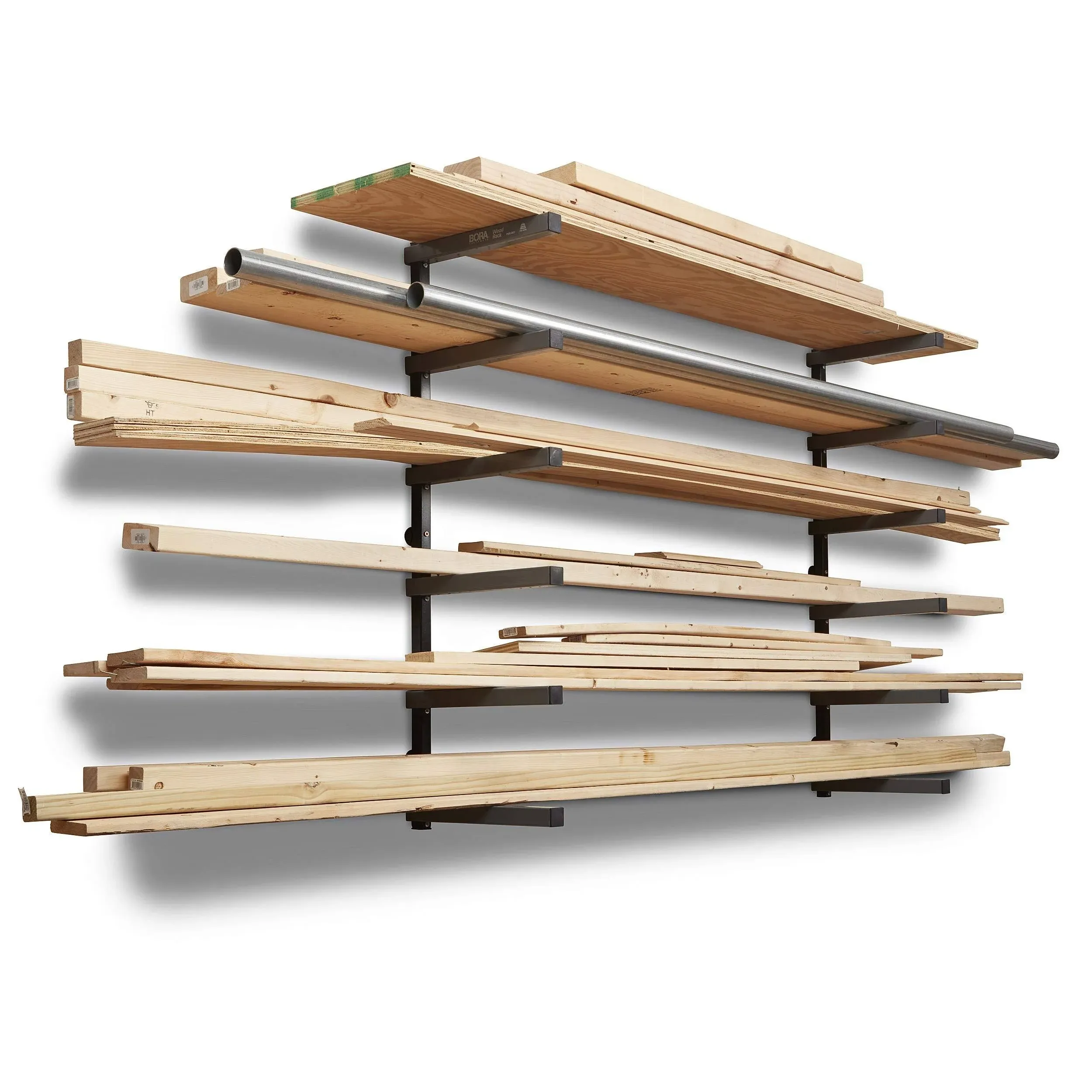 Bora Wood Rack 6 Tier Wall Mounted Gray/Black