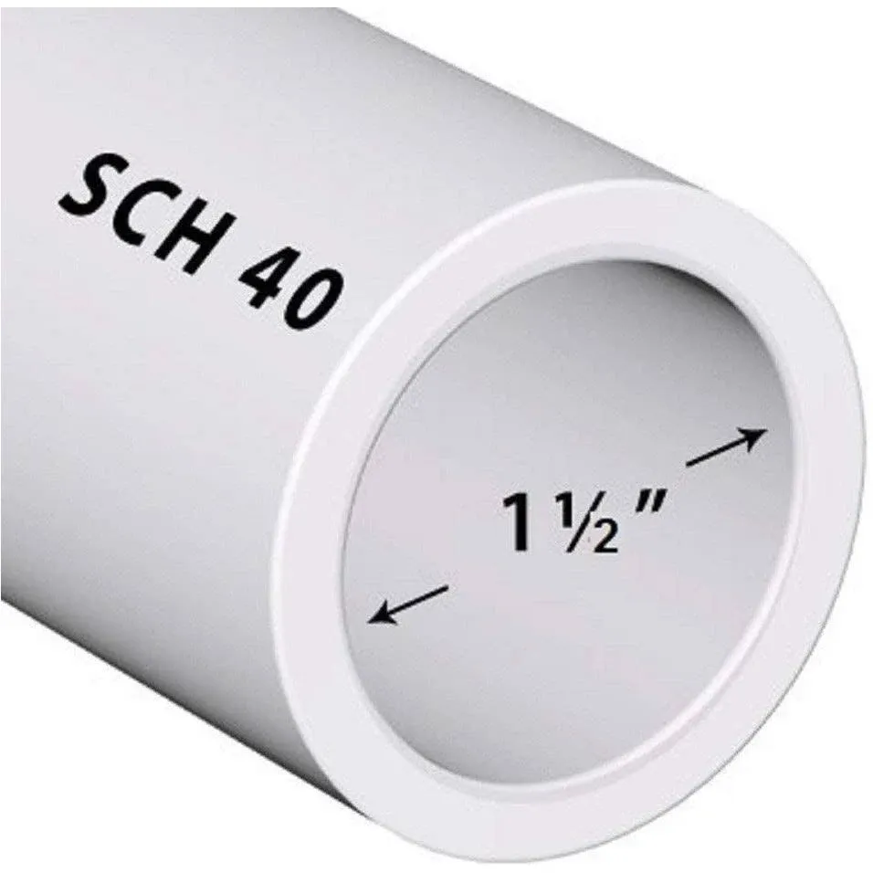 PVC Pipe SCH40 1-1/2 inch (1.5) White Custom Length 5ft